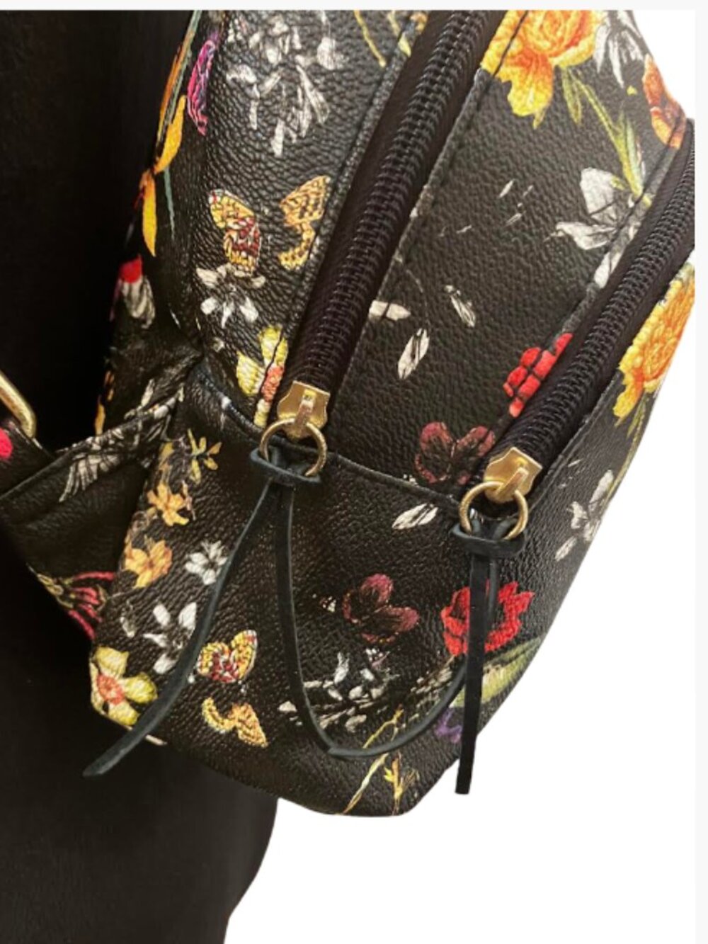 Unbranded Floral-Themed Backpack Two Compartments Matching Key Ring Like New - Picture 9 of 15
